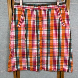 Orvis Womens Orange Pink Madras Plaid Cotton Straight Skirt Size 14 Pockets
